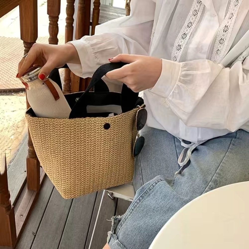 Sunshine Vibez Small Tote Bag, Beach Bag, Straw Tote Handbag White Handle New! - Picture 3 of 8